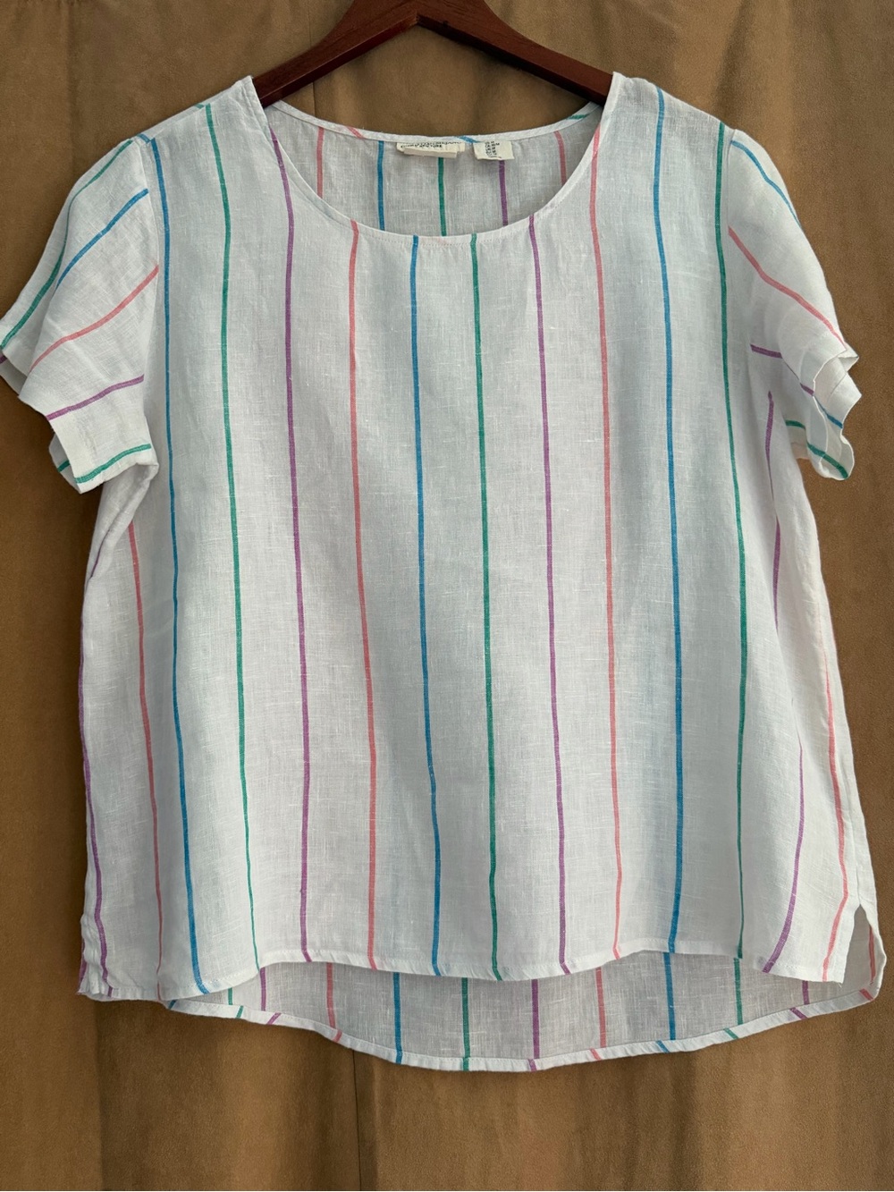 Christian Siriano White Short-Sleeve Blouse with Multicolor Vertical Stripes
